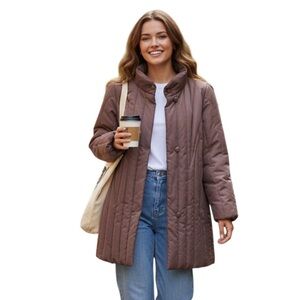 Down‎ Puffer Winter Coat Mauve Zip Up & Button